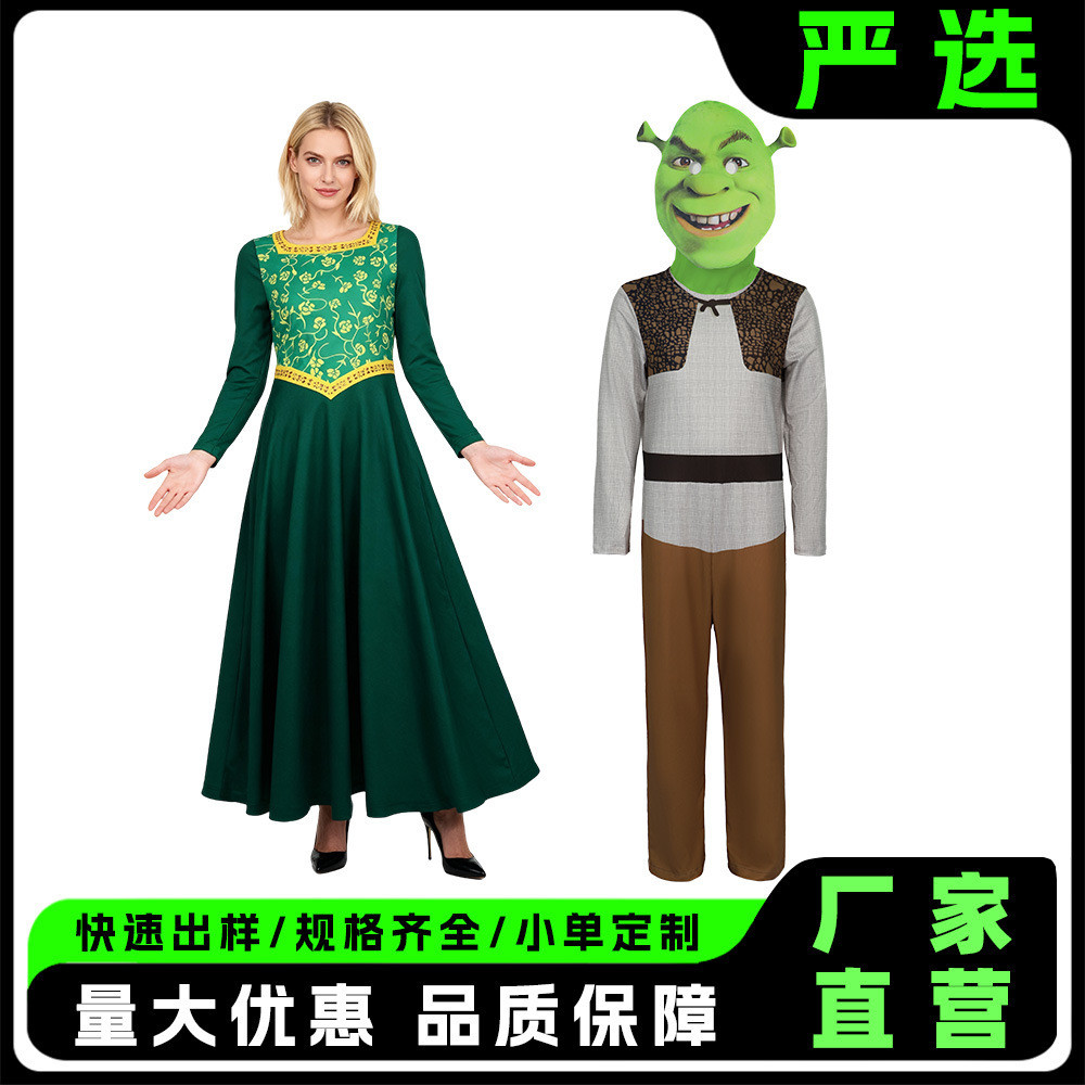 5Shrek Monster Shrek Fiona Princesa Cosplay Performance de Palco Vestido Longo Verde Traje