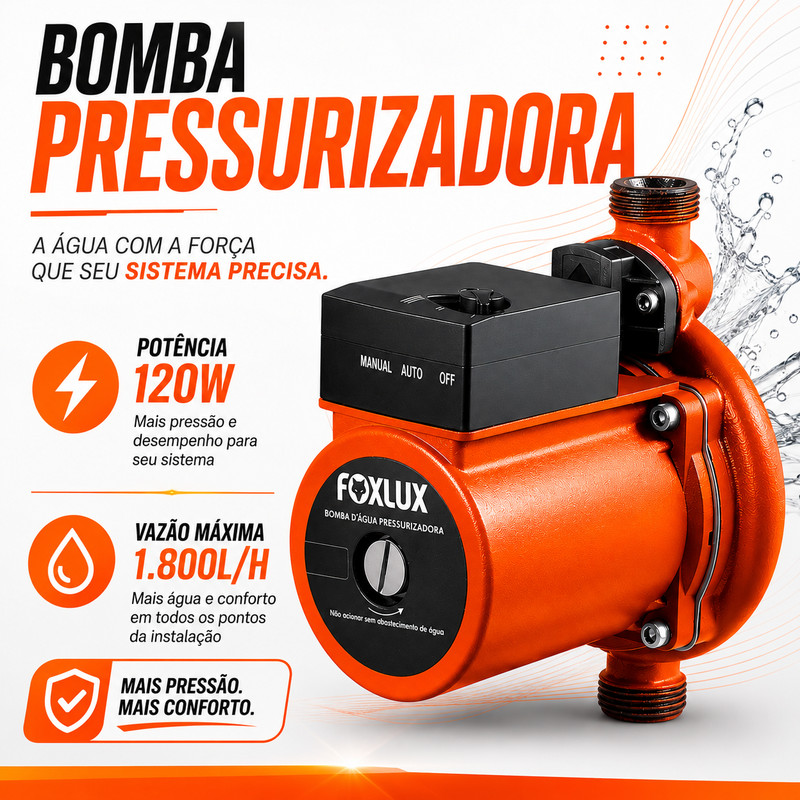 Bomba Pressurizador Foxlux Pressurizador 127v Bomba + Pressão de Água 120w Chuveiro Caixa D'água