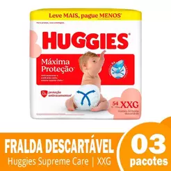 Fralda Descartável Huggies Máxima Proteção XXG - 3 Pacotes com 54 Unidades - Total 162 Tiras