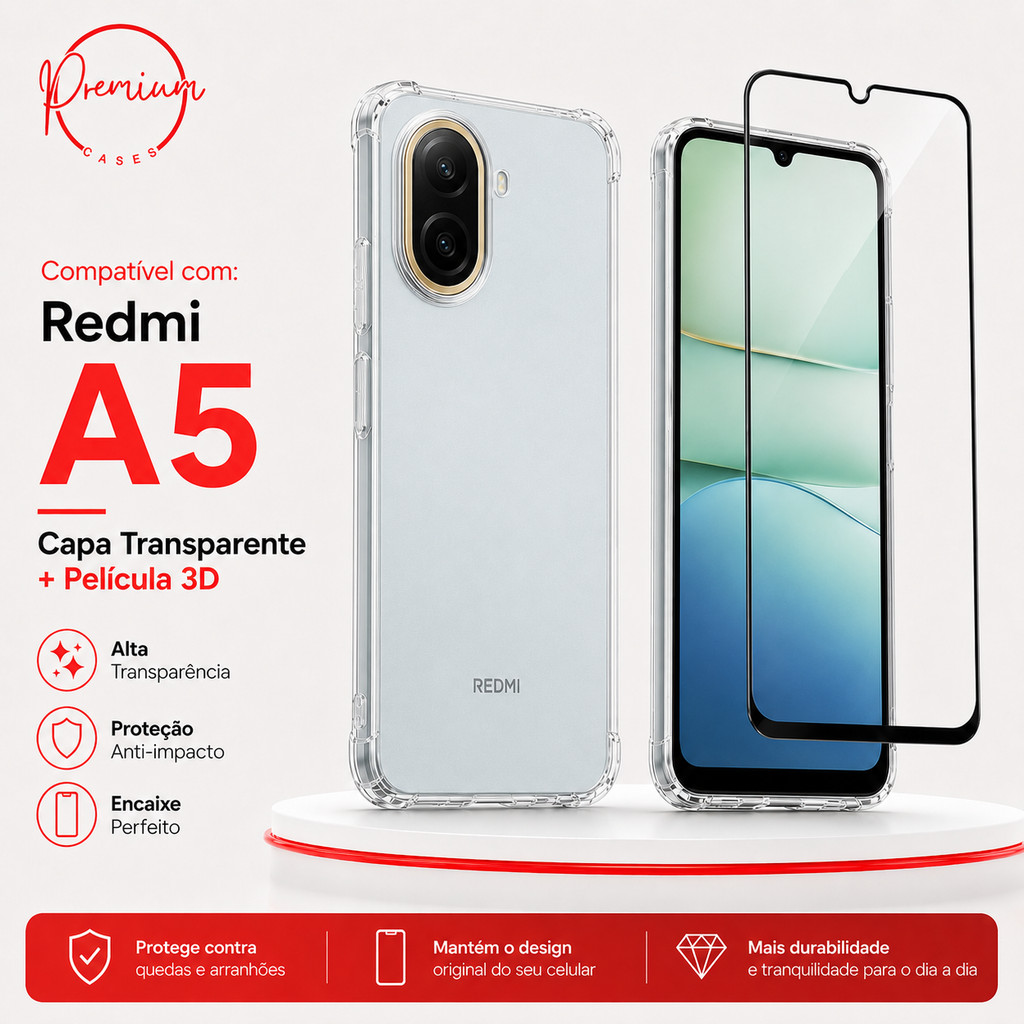 Capa Capinha Anti Impacto Compatível Com Redmi A5 E/OU Película 3D Vidro Temperado