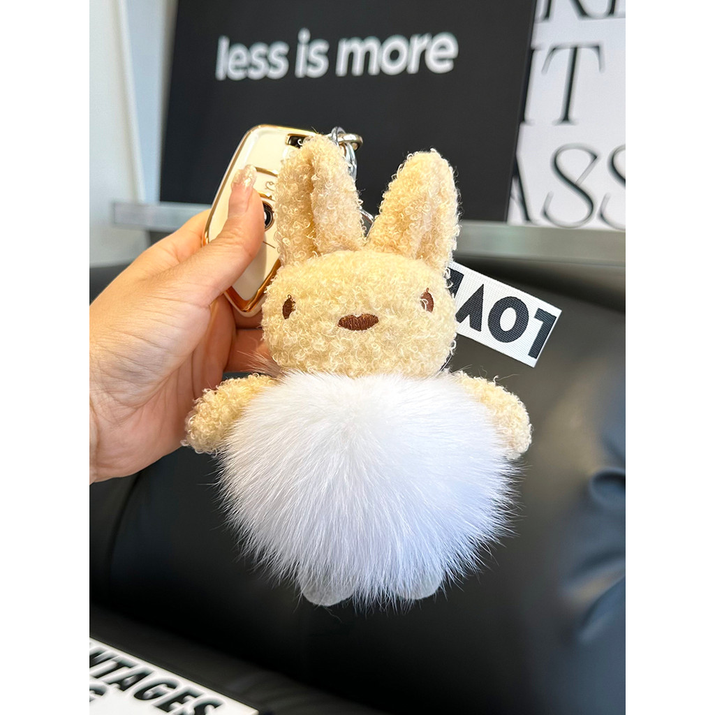Chaveiro de carro de coelho fofo de pele de raposa Real pingente ins bolsa de boneca de pelúcia bolsa escolar pingente d