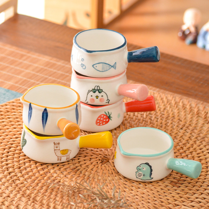 Bonito cerâmica Underglaze cor café mais leite pequeno copo de leite Mini pequeno pote de leite com alça molho prato bif