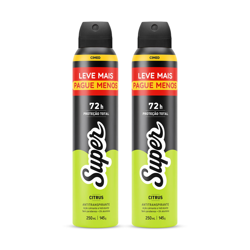 Kit 2x Desodorante Super Citrus 72h Aerossol Antitranspirante 250ml