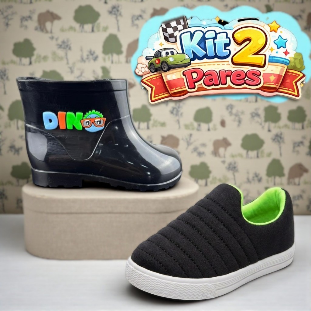 Kit 2 Pares Galocha e Calce Fácil Infantil Menino Leve e Confórtavel