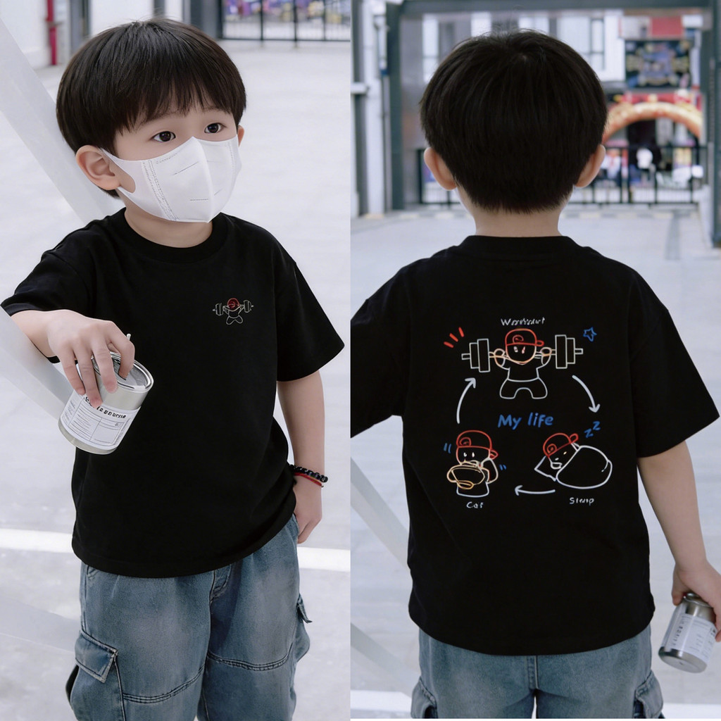 Crianças verão dos desenhos animados impresso manga curta camiseta meninos meninas solto caído mangas de ombro em torno 
