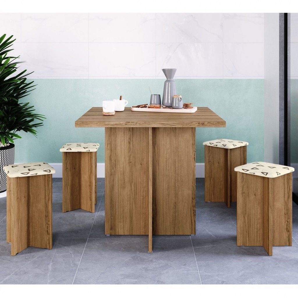 Conjunto Mesa 4 Banquetas Verona Bona Marrom/Madeirado/Bege Madeirado/Bege