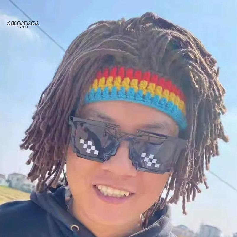 Masculino Feminino Peruca Sintética Trança Falsa Dreadlos Gorro Artesanal Crochê Chapéu Cosplay Festa Headwear Quente De