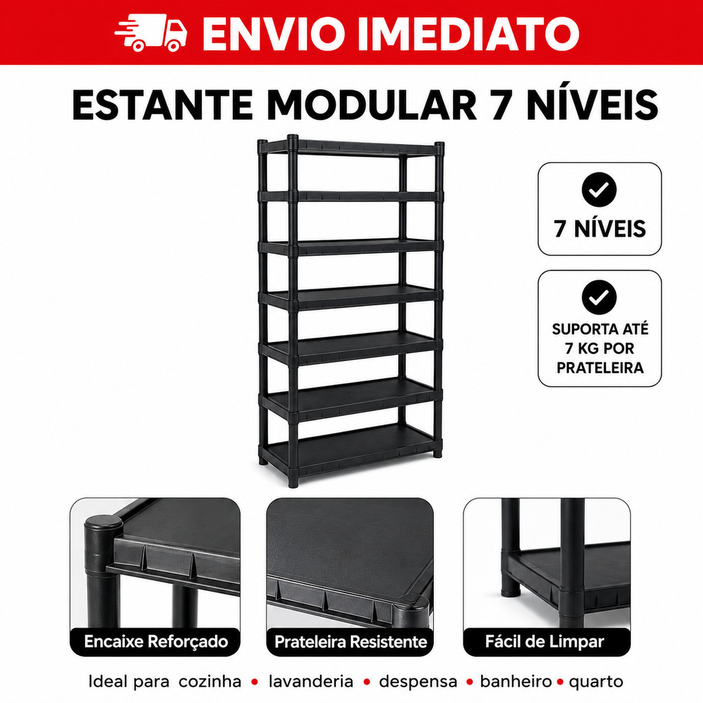 Estante Prateleira Modular Multiuso Organizadora Plástico Reforçado Até 7 Andares