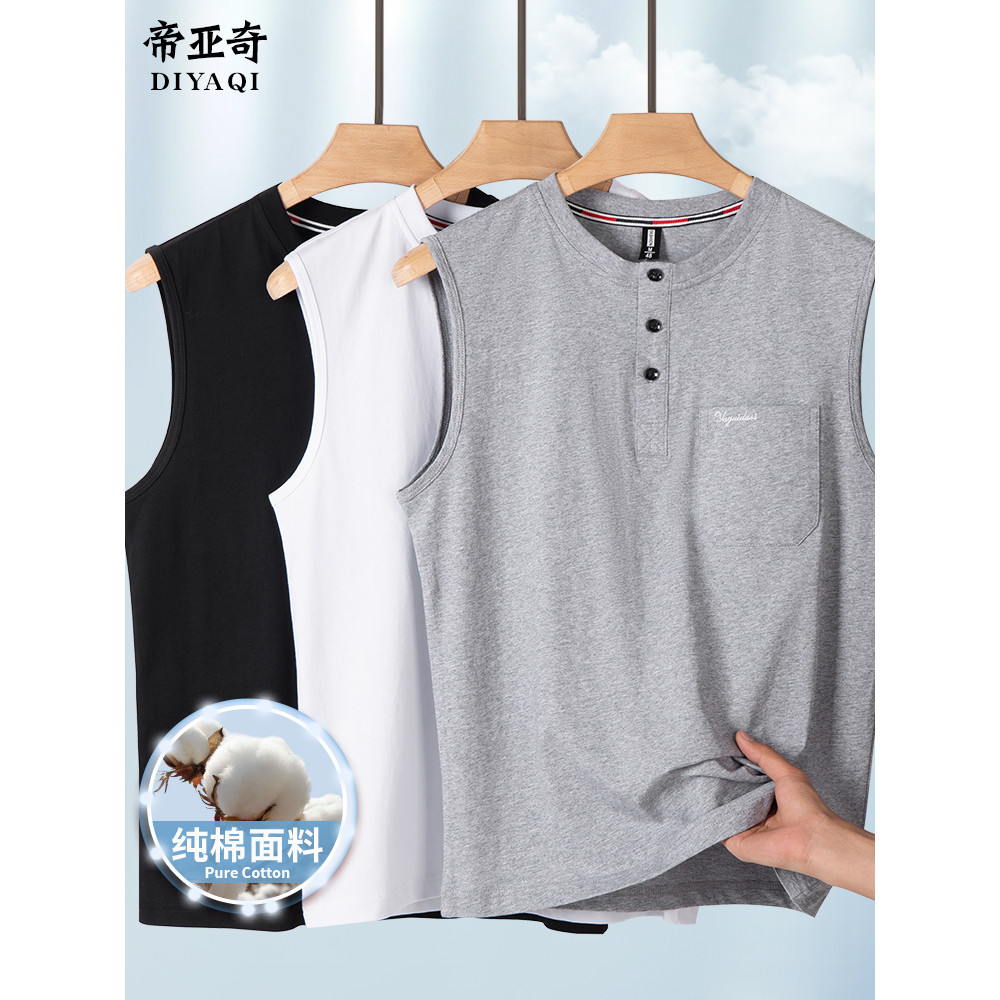 Verão masculino puro algodão estilo fino respirável colete de meia-idade pai usar sem mangas camiseta vovô colete velho 