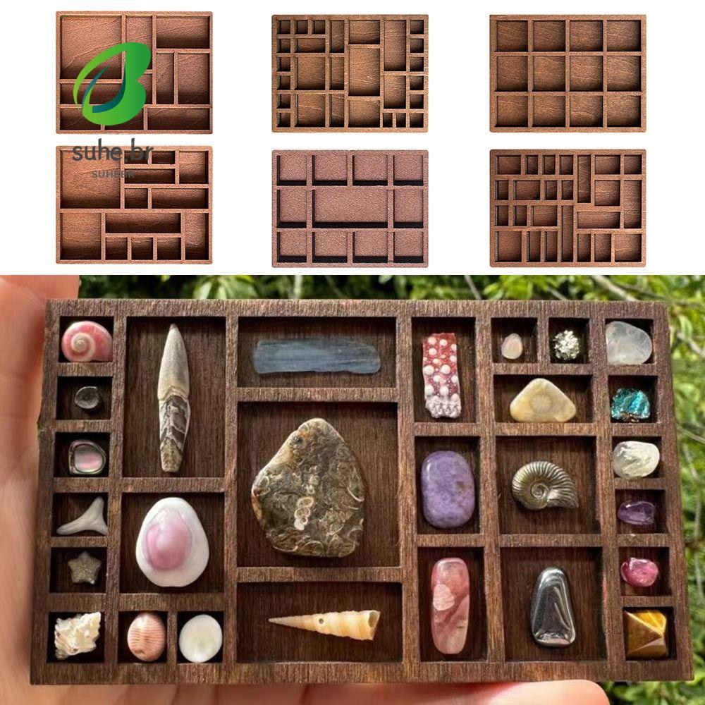 SFBSF Mini Porta-Joias , Grades Variadas , Prateleira De Bugigangas Em Miniatura Marrom Para Casa De Bonecas Com Compart