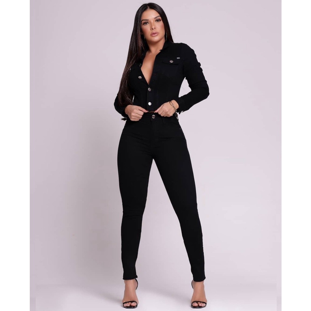 Calça Jeans Preta Skinny Preta Cintura Alta Levanta Bumbum