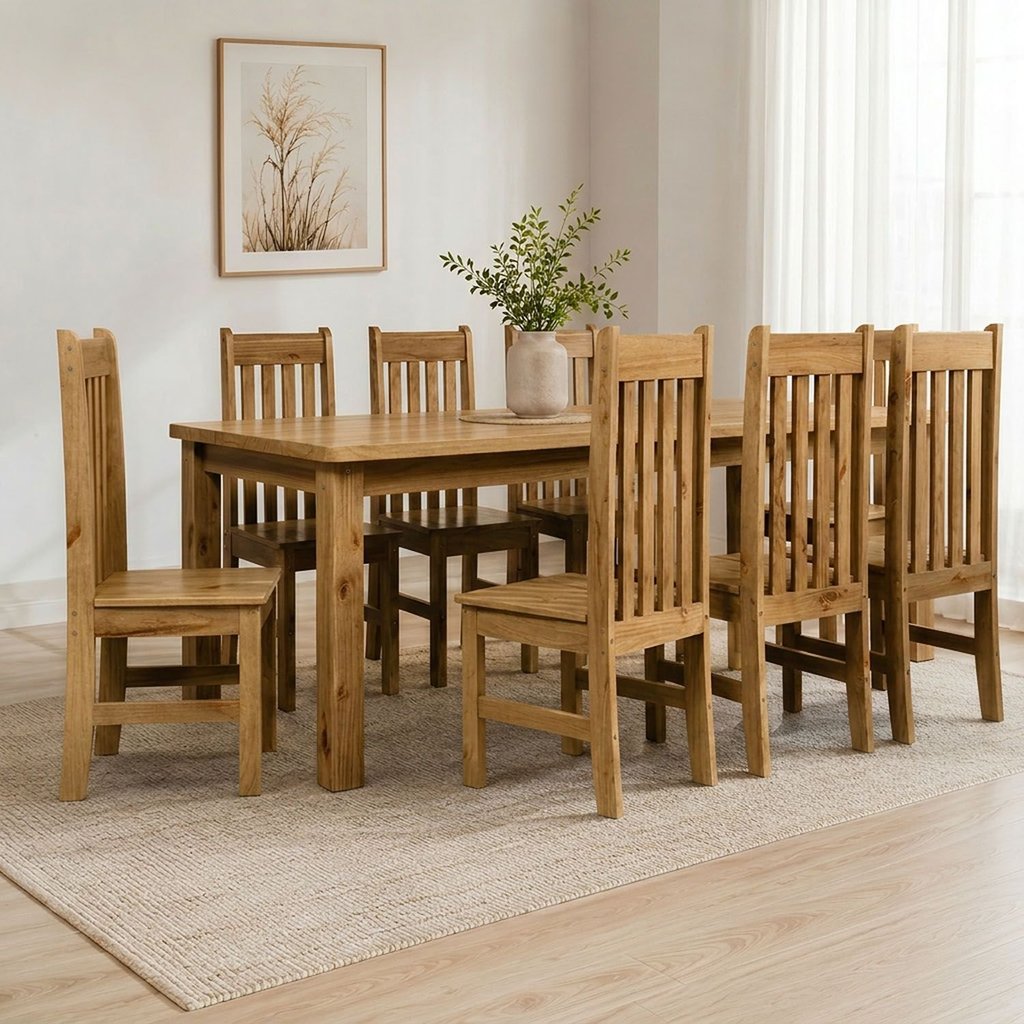 Conjunto Sala de Jantar Mesa 220cm Retangular e 8 Cadeiras 100% Madeira Maciça Creta Espresso Móveis Marrom/Nogueira