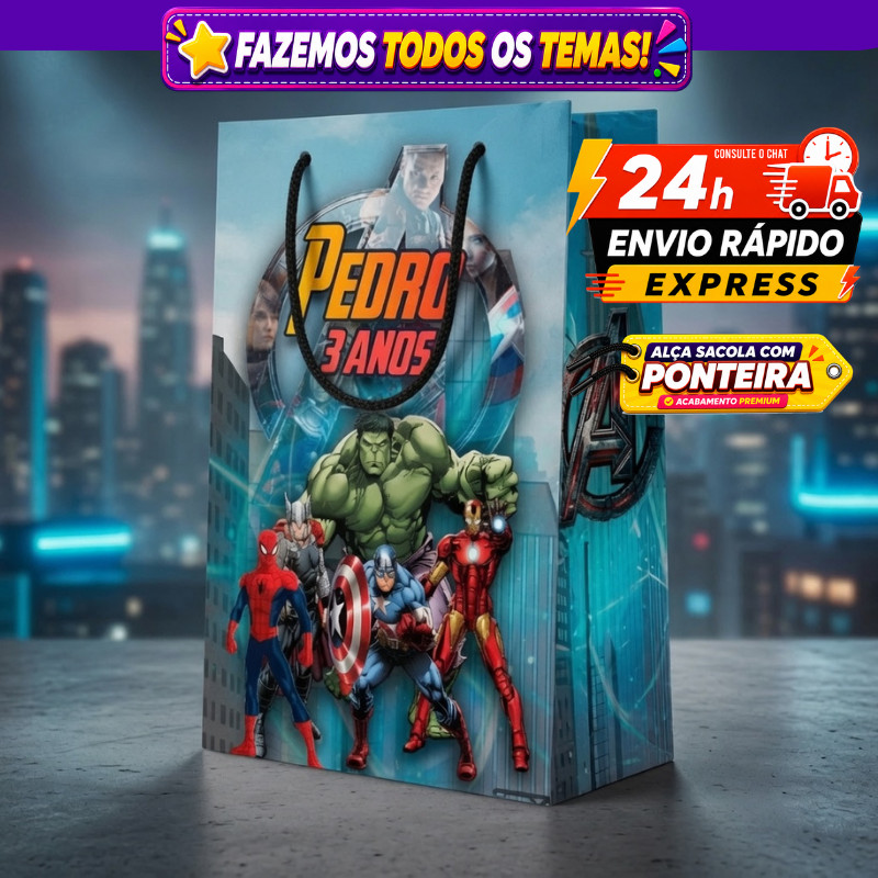 🛍️ Sacolinhas Surpresa Personalizada Lembrancinha de Aniversário Vingadores Festa Infantil