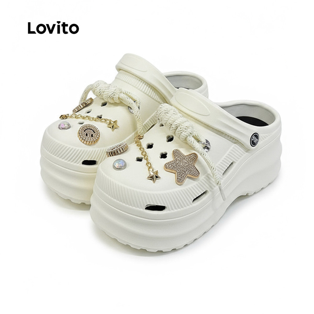 Lovito Casual simples nicho decoração sandálias planas e versáteis para mulheres LFA69122