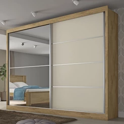 Guarda-Roupa Casal Verona 2 Portas 4 Gavetas Espelhado Amendoa/Off White - Mademarques