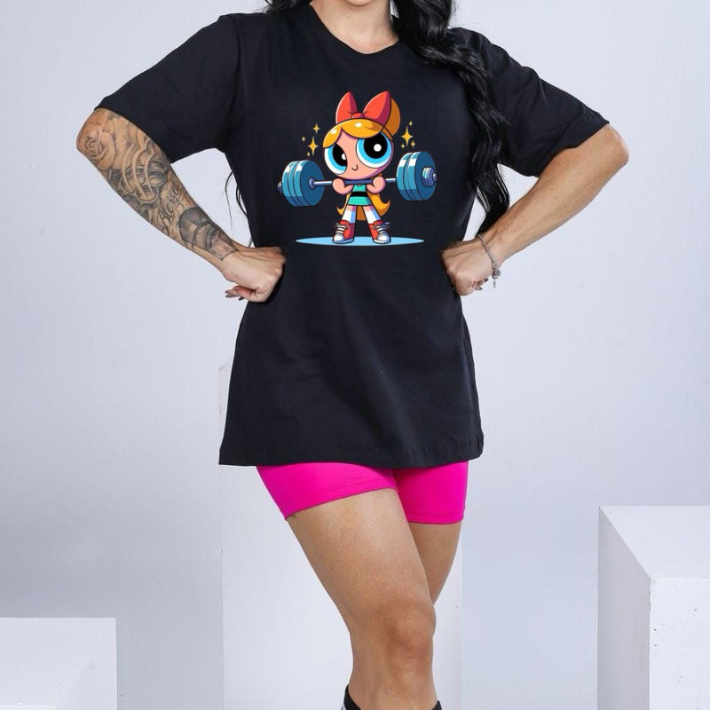 Camiseta Super Poderosa Florzinha Algodão Camisa Academia Estampada Treino Pesadão
