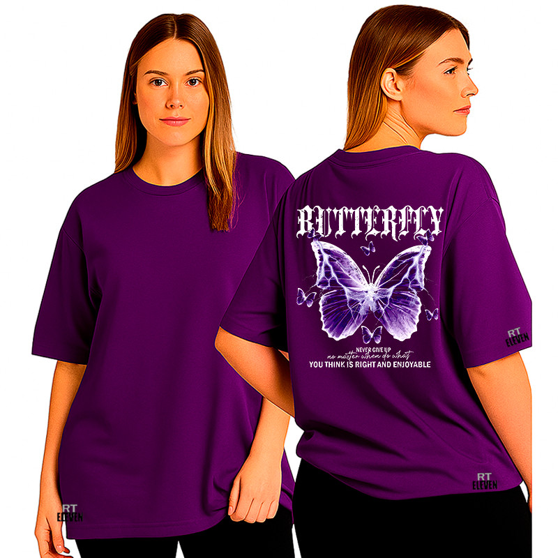 Camiseta Feminina oversized Feminina Borboleta Moda Fitness Treino academia exercícios Malha 100% Algodão Premium