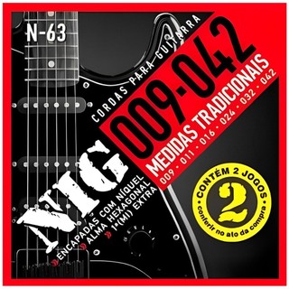Kit 2 Jogos Encordoamento Guitarra Nig N-63 .009 - 042”