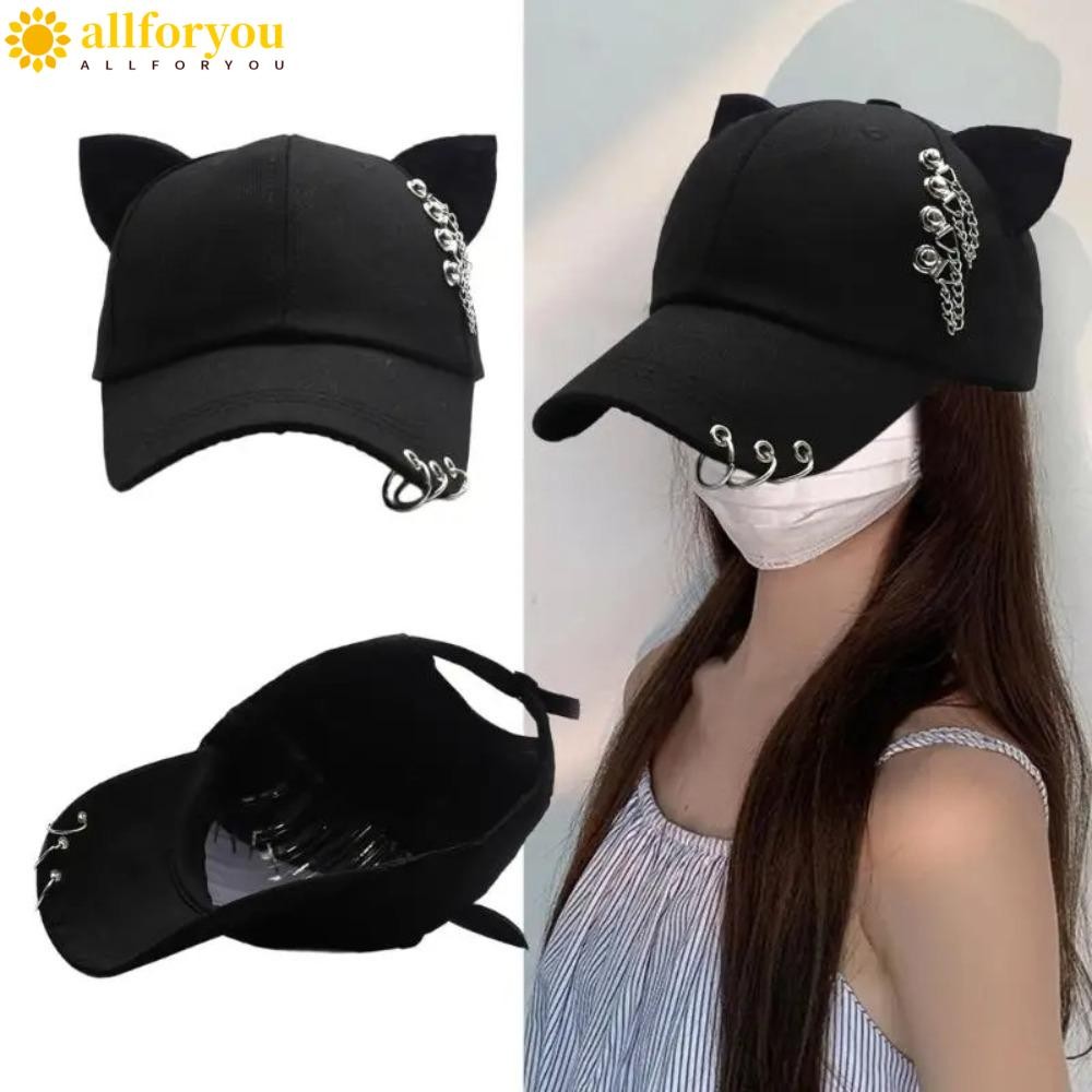 ALLFORYOU1 Chapéu De Acampamento , Boné De Beisebol Preto De Subcultura , Design De Orelha De Gato Com Pingente De Metal em Oferta na Shopee
