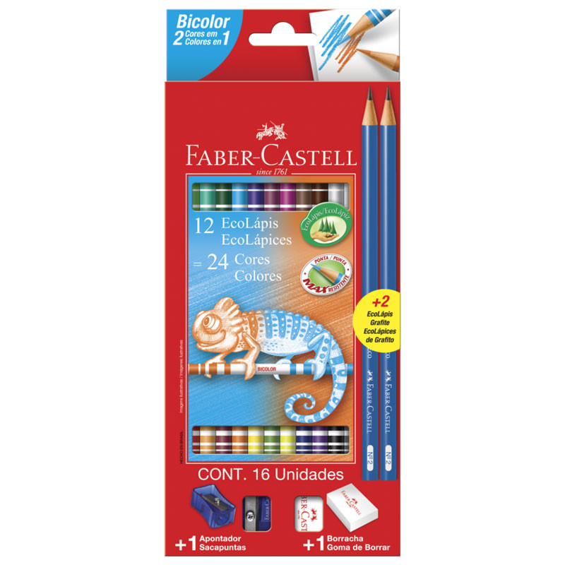 Lápis de cor 24 cores com 12 lápis bicolor 120612+2N Faber-Castell em Oferta na Shopee