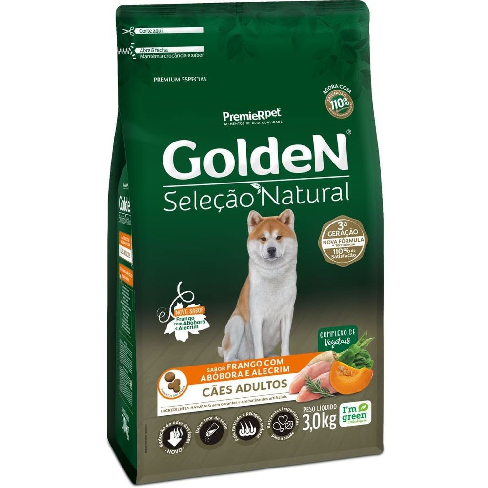 Ração GoldeN Seleção Natural Cachorros Adultos Frango, Abóbora e Alecrim 3,0kg em Oferta na Shopee