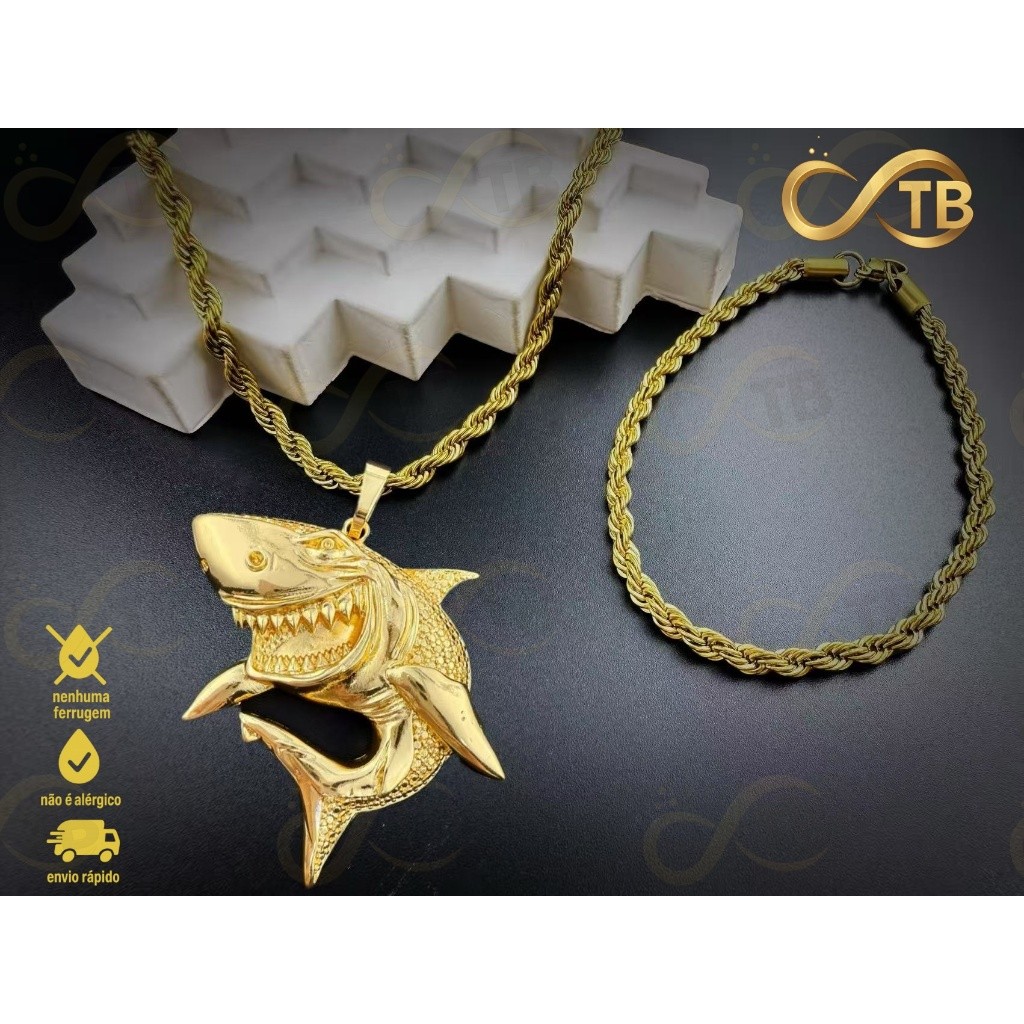 TB Presentes conjunto Cordão Corrente Moeda Antiga Masculino Pingente Pulseira A Ouro 18k.Folheado em Oferta na Shopee