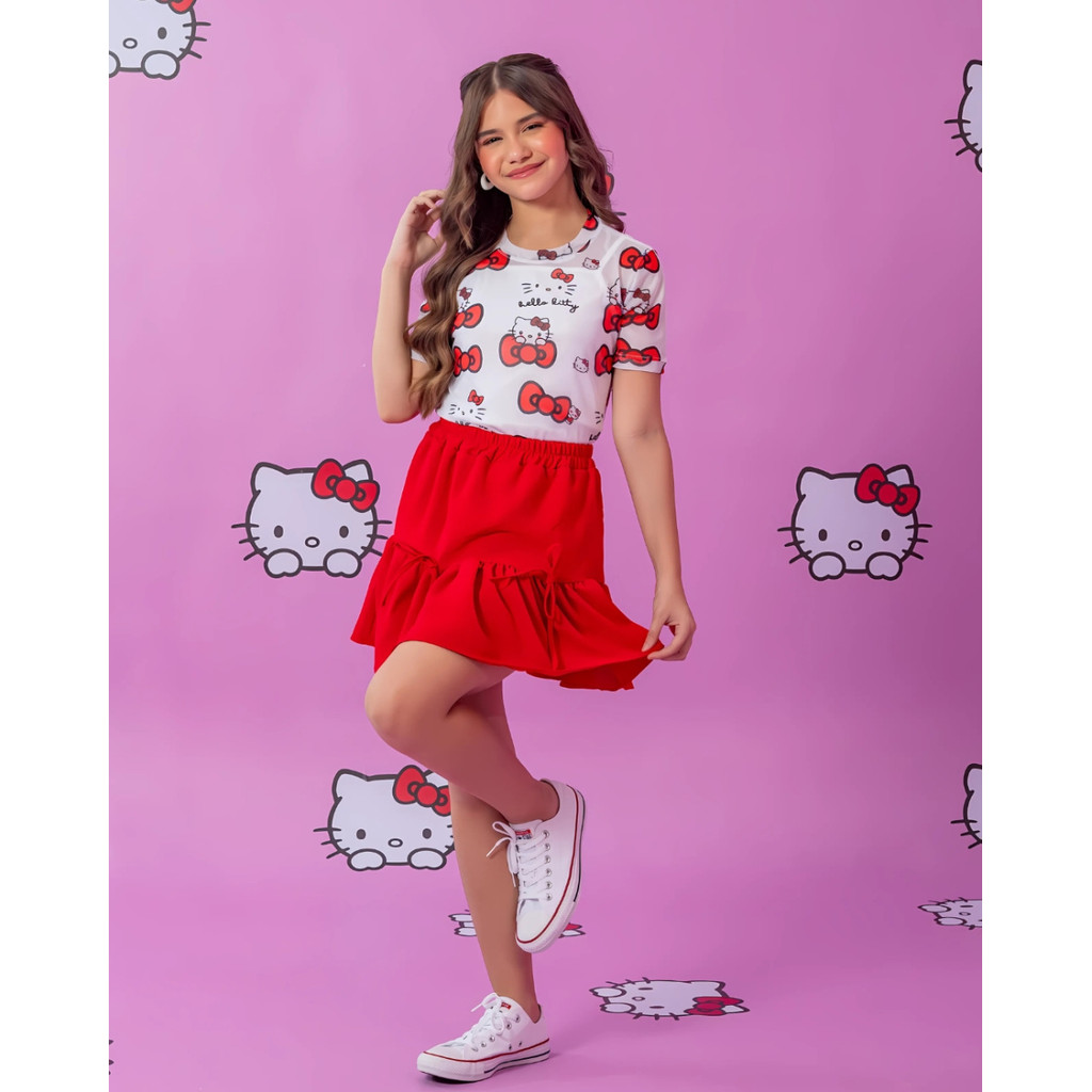 Combinadinho Hello Kitty (3 peças) Estampado Infantil Juvenil, Menina tam. 2, 4, 6, 8, 10, 12, 14,