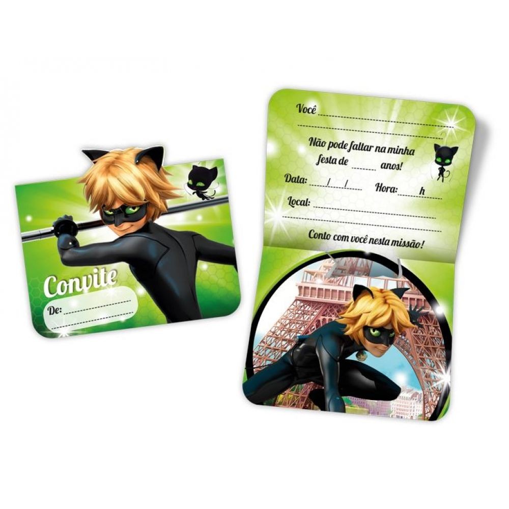 Convite Miraculous Cat Noir c/8 Regina Festas