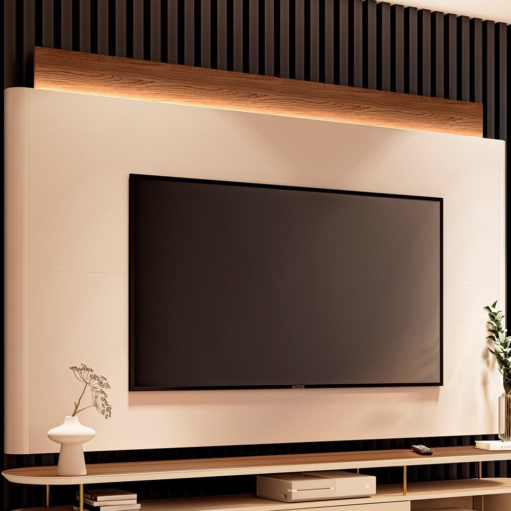 Imagem Painel Nobre com LED TV até 85 Polegadas em Off White/Castanho G26 - HB Móveis