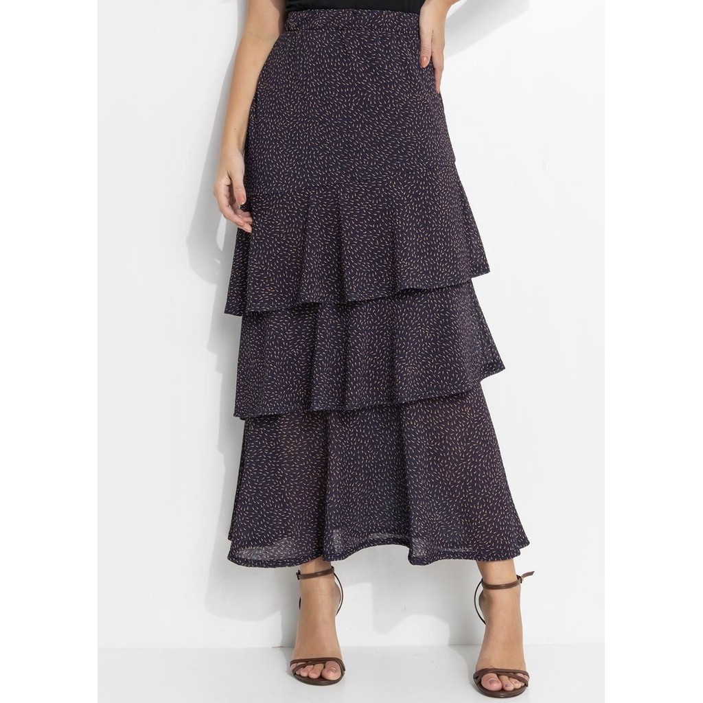 Saia Malha Plissada Poá Abstrato Colorido Quintess