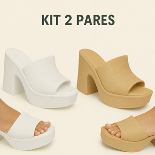 Kit Pares Tamanco Plataforma Salto Feminino Confortável em Oferta na Shopee