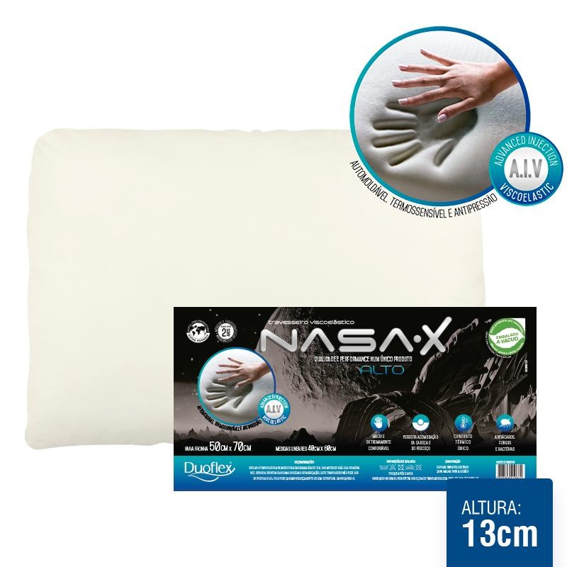 Travesseiro Nasa Alto Viscoelástico Confort cor Bege 47x67cm - 13cm altura
