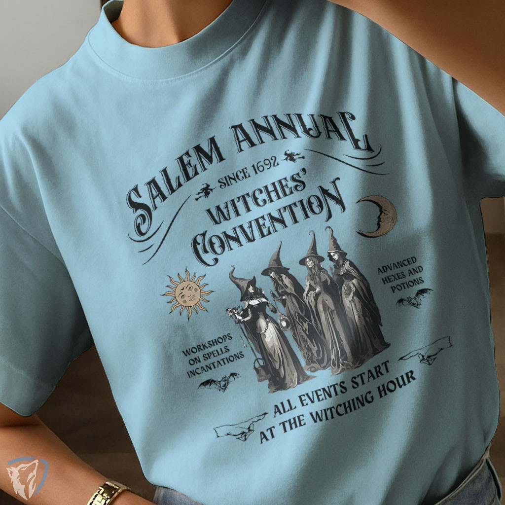 Camiseta Vintage Estampada | Salem Witches’ Convention com Arte Sombria em Oferta na Shopee