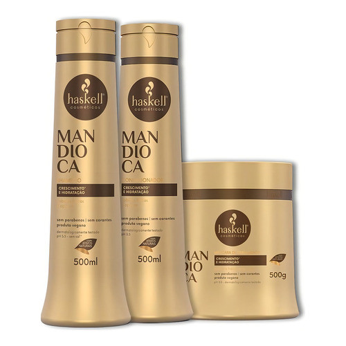 Kit Shampoo Condicionador e Máscara Mandioca 500 ml Haskell