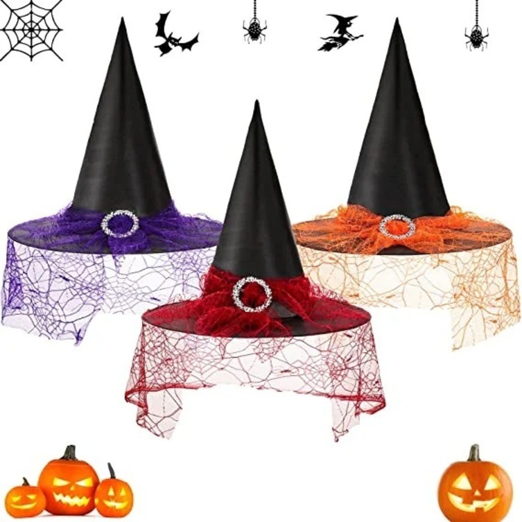 Chapéu De Bruxa Halloween Sangrento C/véu De Renda Tule