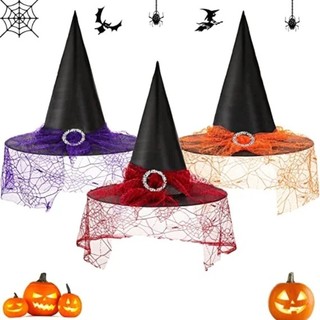 Chapéu De Bruxa Halloween Sangrento C/véu De Renda Tule