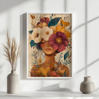 Quadro Mulher Flores Arte Abstrata Feminina Natureza Floral Colorido Retrato Pintura Estilo Parede em Oferta na Shopee
