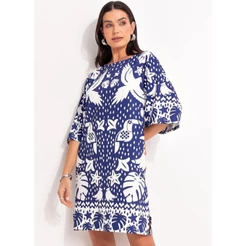 Vestido Em Malha Fria Barrado Azul Quintess