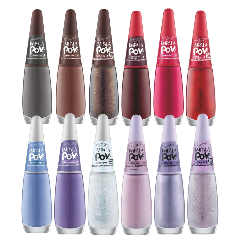 Kit 12 Esmalte Coleção Pov Cores Variadas Brilho Unha Impala em Oferta na Shopee
