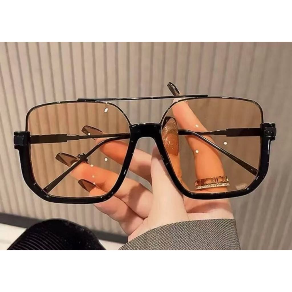 Óculos De Sol Feminino E Masculino 2025 | Quadrado Luxo Lente Champanhe Pêssego UV400 em Oferta na Shopee