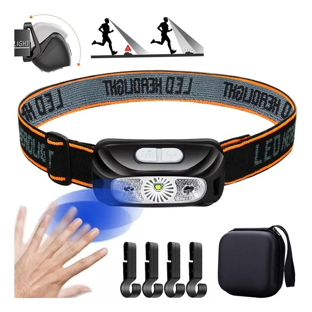 Imagem Lanterna De Cabeça Usb Mini Farol Com Sensor Led 60 Ajustáve