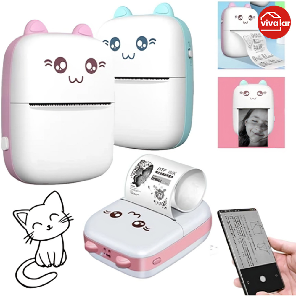 Mini Impressora Térmica Portátil Desenho Animado Foto Impressora De Impressão Sem Fio Para Android Ios+5 Rolo Papel