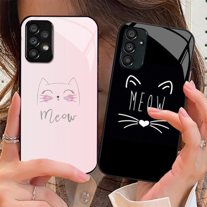 Gato Meow Vidro Caso De Telefone Para Samsung Galaxy A16 A15 A25 A35 A55 A53 A54 A34 A14 A32 A52 4G 5G Capa A56 A54
