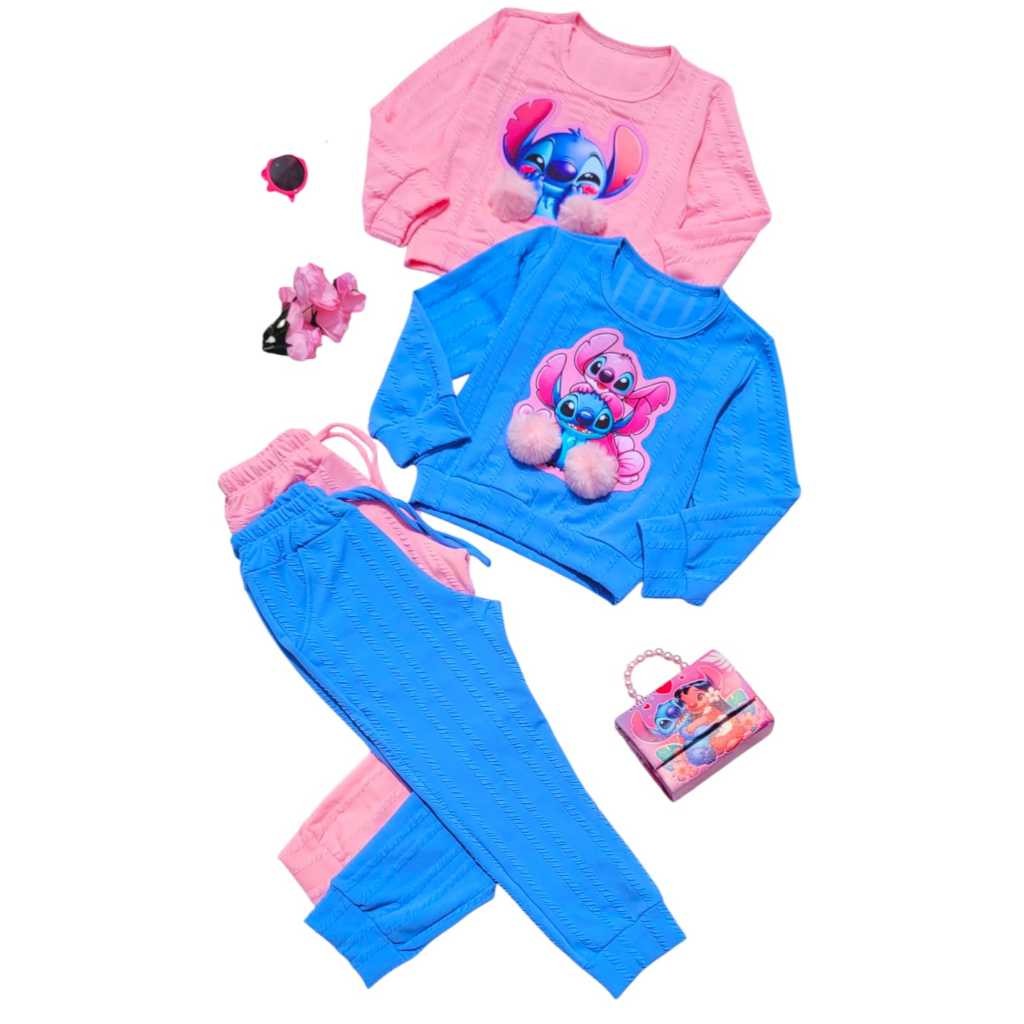 ✨ Conjunto Infantil Menina Stitch 2 Peças – Blusa + Calça Roupa Infantil Confortável e Estilosa