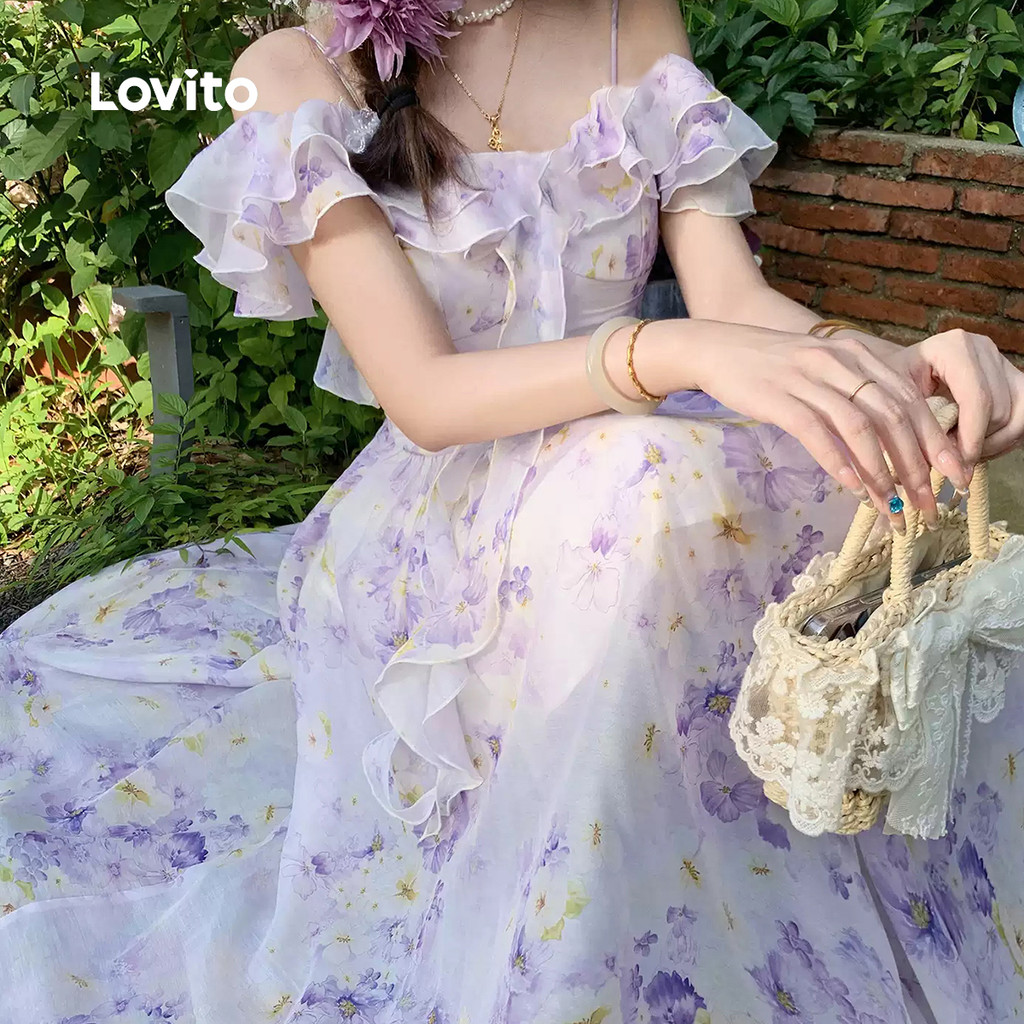Detalhes do Vestido sem alças estampado com decote grande e babados-DRB149PBD597