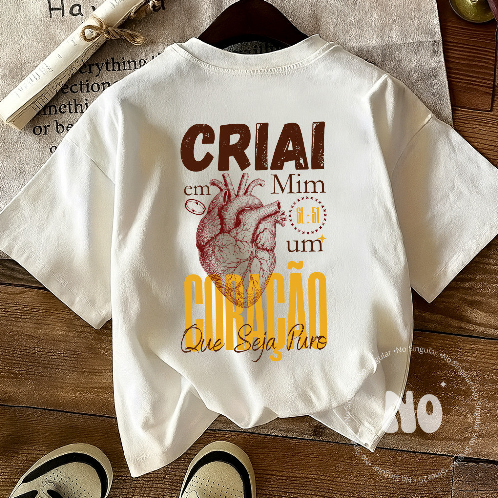 T Shirt Cristã Estampa Criai Em Mim Coração Puro Slim Algodão em Oferta na Shopee