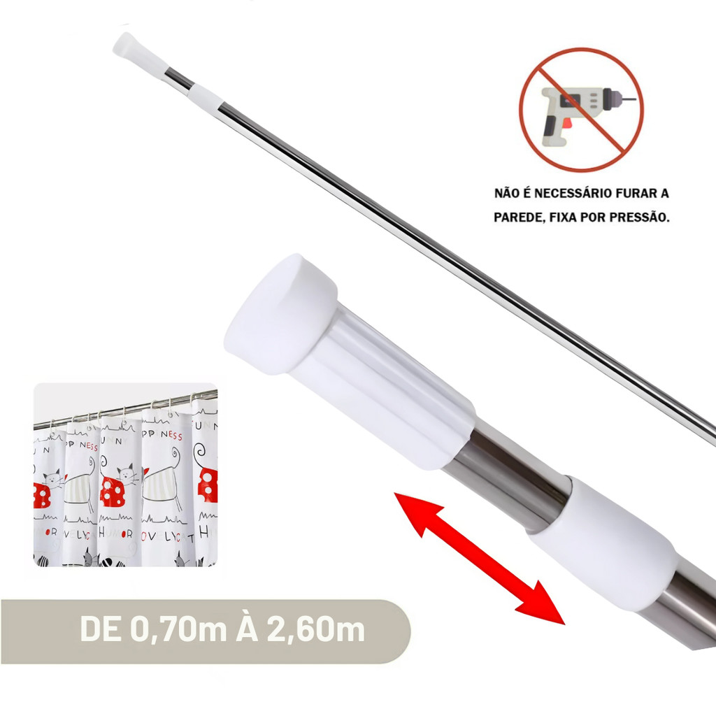 Varão Tubo Bastão Ajustável Barra Cortina Roupas Box Banheiro Extensível