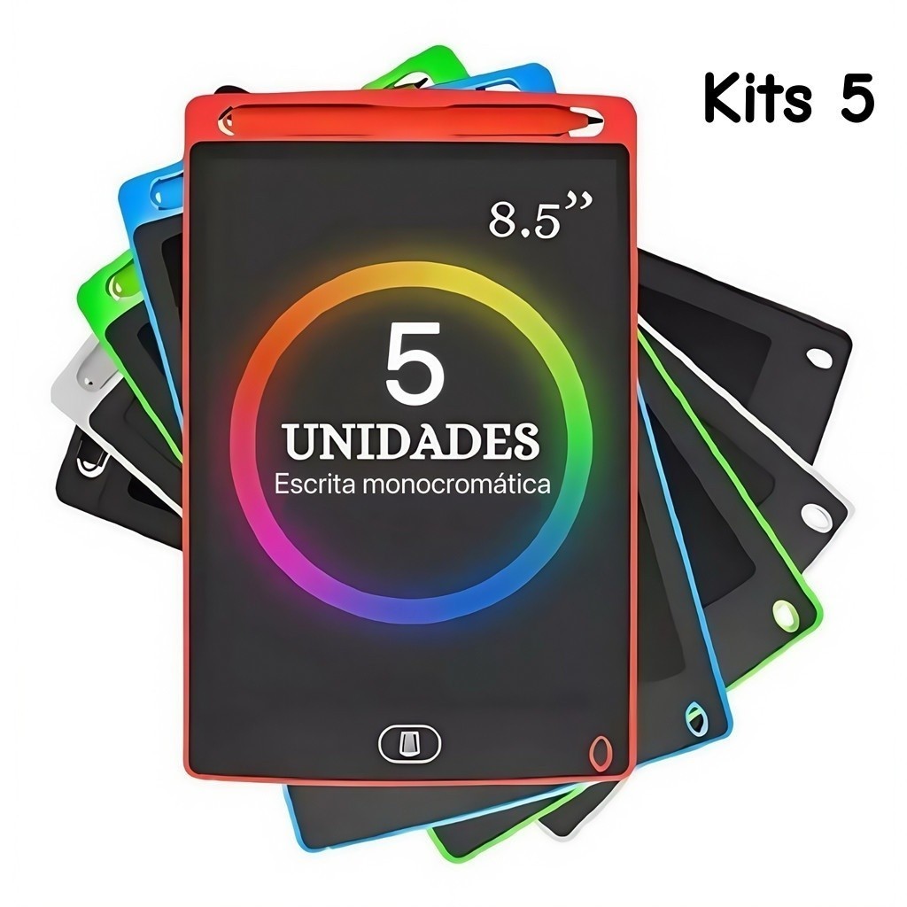 Kits 5 Tablet de Desenho e Notas LCD Um Toque para Apagar Seguro e Ecológico