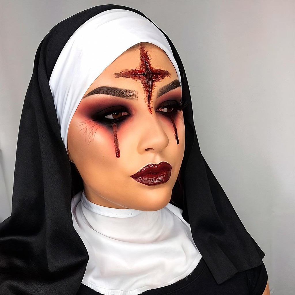 Veu Preto pra Fantasia de Freira Halloween Kit Veu e Gola Roupa Adulta Feminina Religiosa Gotica