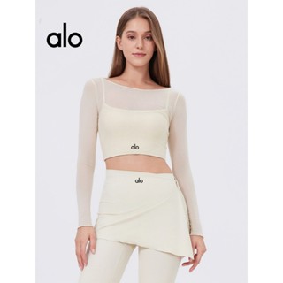 Alo roupas de Fitness de secagem rápida, Top esportivo, gaze falsa de duas peças com almofada no peito, ioga, manga comp em Oferta na Shopee
